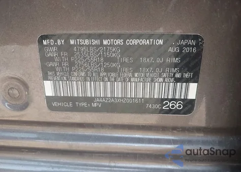 2017 Mitsubishi Outlander Es from USA, damaged, VIN JA4AZ2A3XHZ001611